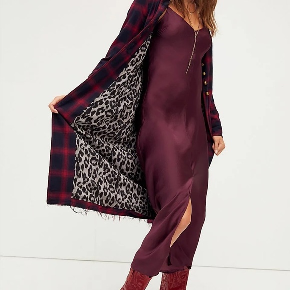 We The Free Red and Black Plaid Long Coat - Picture 3 of 10